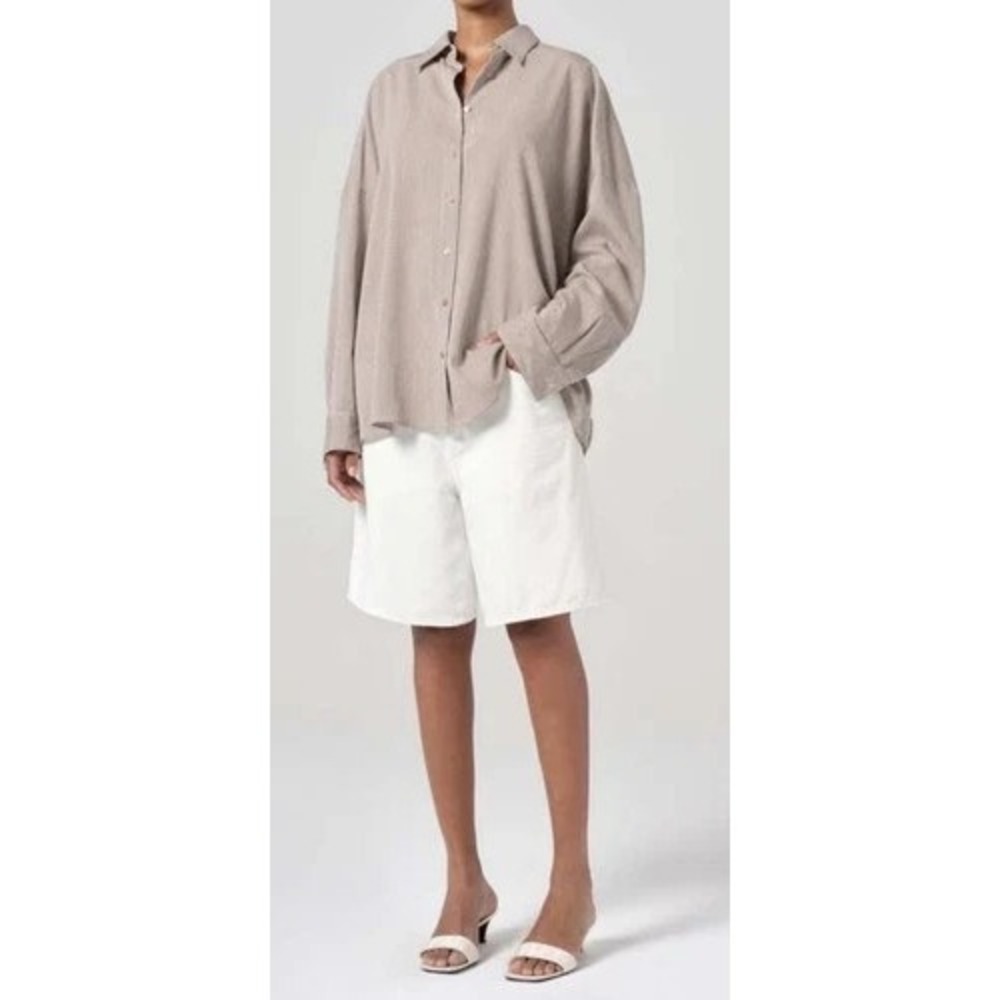 AGOLDE Women's Roux Shirt In Jakarta Stripe Brown Button Down Shirt Medium